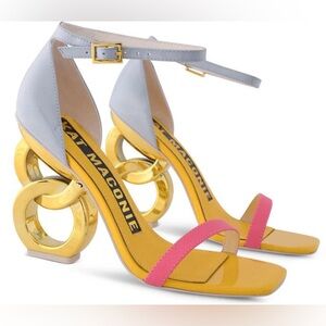 New Kat Maconie Colorblock Sculptural Statement Heel Sandals Sz 39 US 8